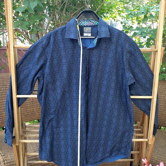 blue geometric diamonds patterned dress shirt - Picture 8 of 10